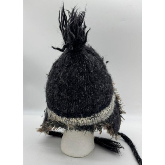 American Eagle Outfitters Trapper Hat With Faux Fur & Pom Pom Black/Gray Wool/Al - Picture 7 of 11